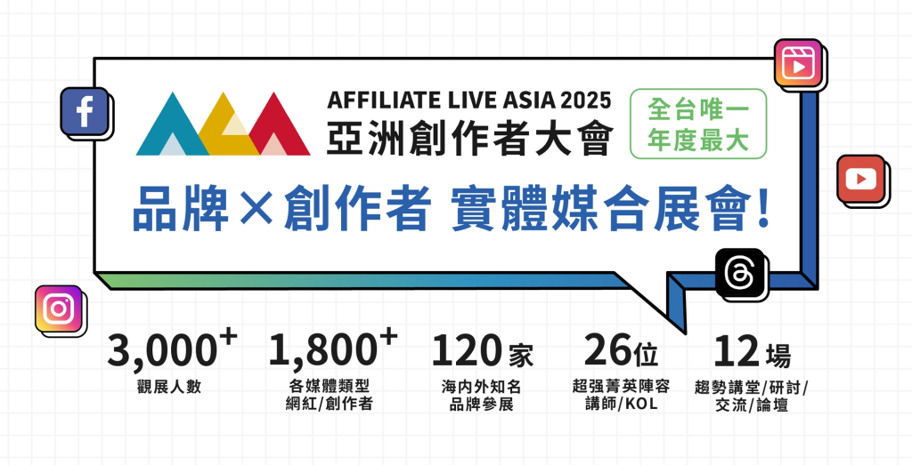 2025亞洲創作者大會｜各領域精英、廠商交流！折扣碼『27ALA7TR』！ 